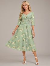 A-line V-Neck Tea-Length Chiffon Mother of the Bride Dress With Pleated